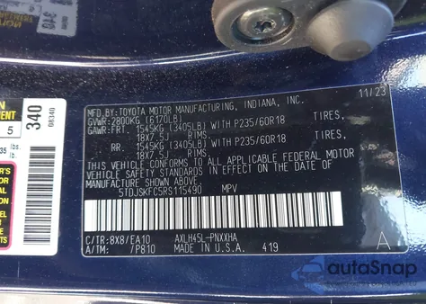 2024 Toyota Sienna Xle из США, поврежденный, VIN 5TDJSKFC5RS115490